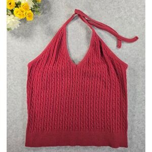 Vintage Y2K Tangents Red Cable Knit Halter Top Womens Large 100% Cotton 2000s